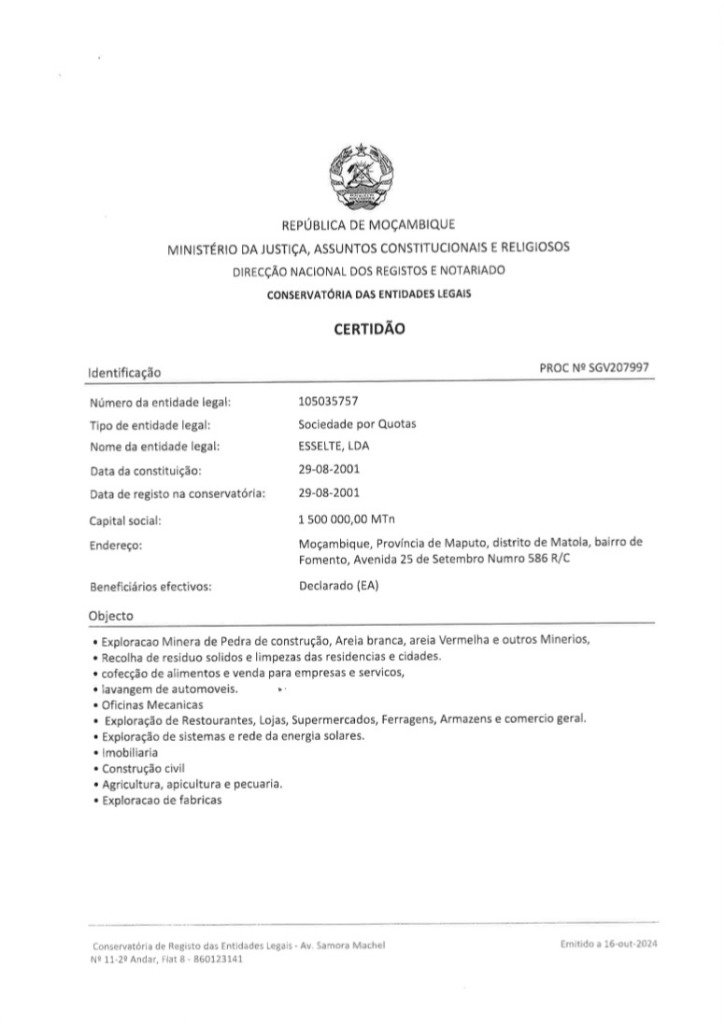 Certidão de Registo Comercial